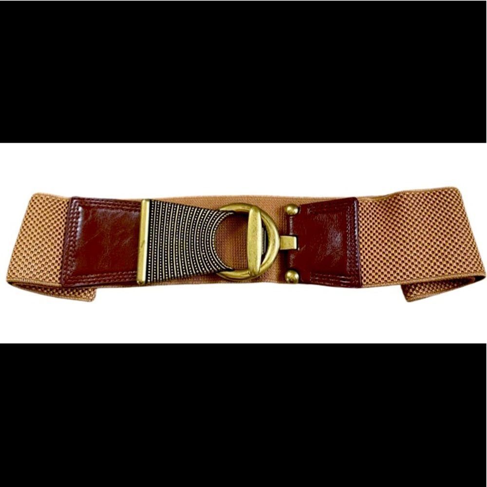 Chicos Elastic Brass Detailed Belt.  37” end to end.